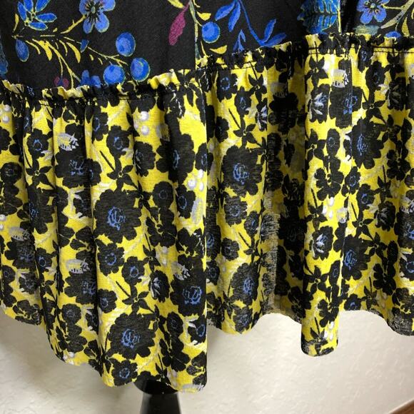 Free People Isabelle black blue yellow floral sheer v neck tunic top size Small - Picture 13 of 16